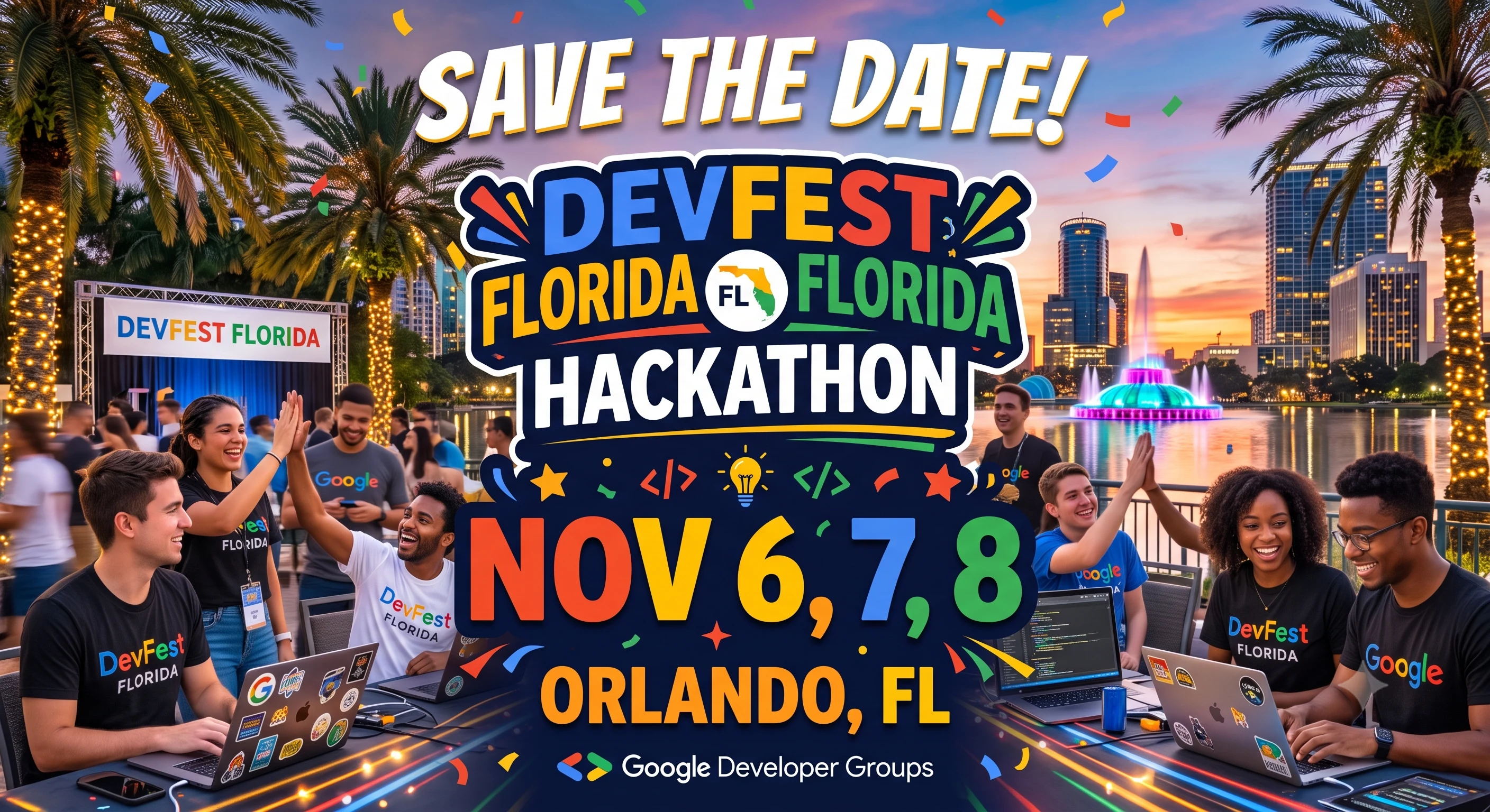 Save the date for DevFest Florida Hackathon, November 6 through 8, 2026, in Orlando, Florida