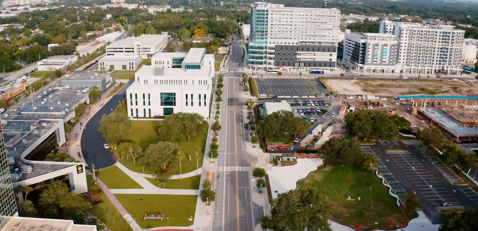 Aerial view of UCF Downtown campus in Creative Village Orlando